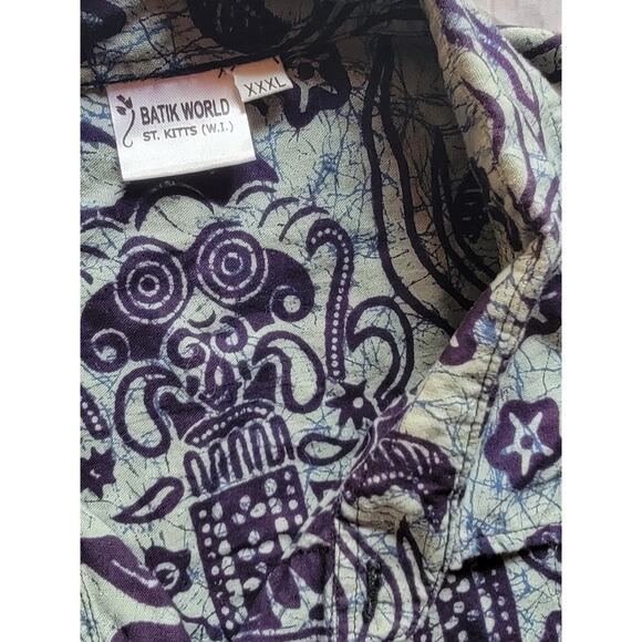 Batik World Blue Hawaiin Button Up Mens Shirt Size XXXL Wooden Buttons - Picture 2 of 10